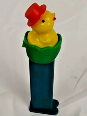 Vintage PEZ Easter Chick in Egg Red Hat Green Shell Blue Stem